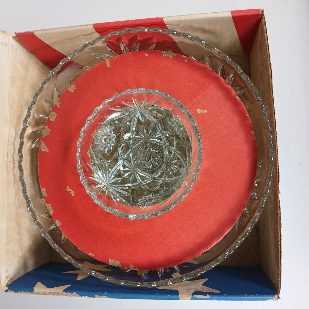 Vtg Early American Prescut Anchor Hocking 3 pc Chip n Dip Set in Original Box